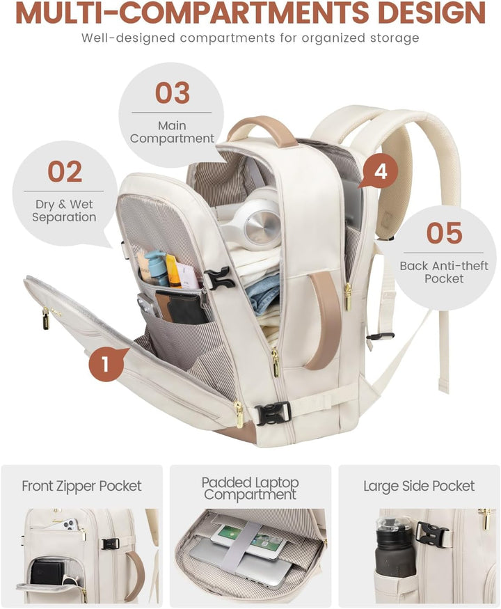 LOVEVOOK Mochila de viaje para mujer y hombre, Beige-caqui, Mochila...