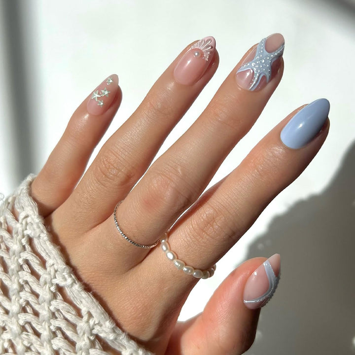 Glamnetic - Salty Waves | Uñas postizas cortas en forma de estrella...