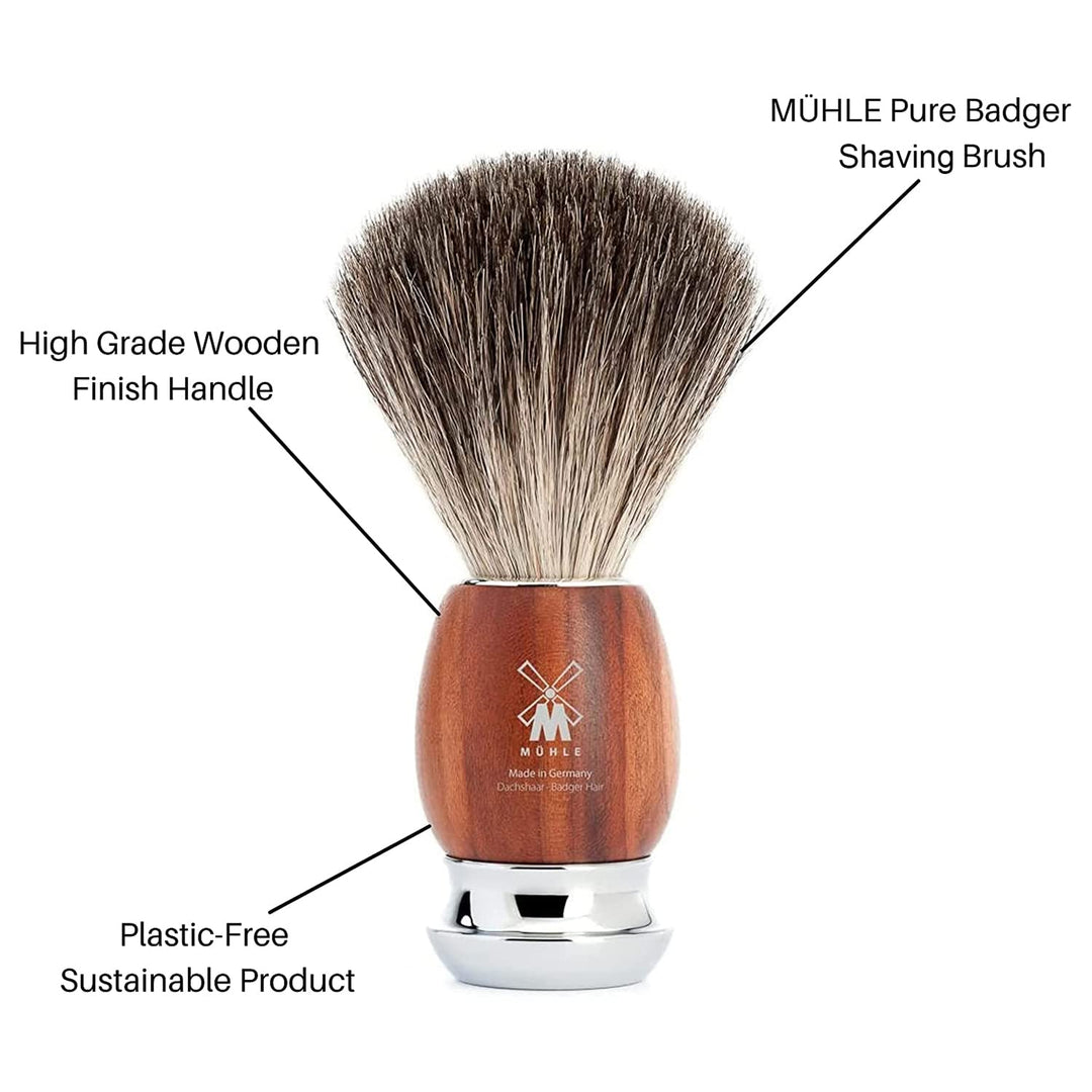 MÜHLE VIVO - Cepillo de afeitar de tejón puro de madera de ciruela,...