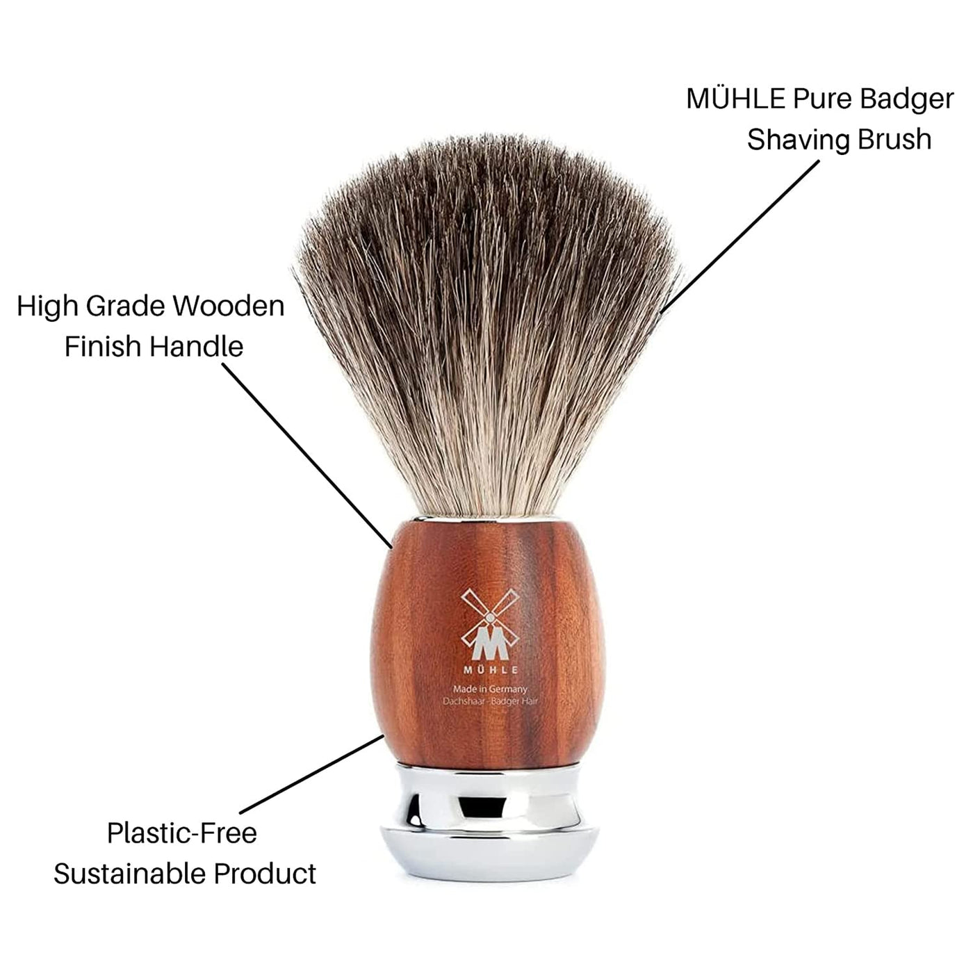 MÜHLE VIVO - Cepillo de afeitar de tejón puro de madera de ciruela,...