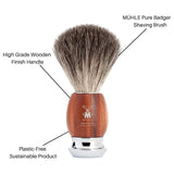 MÜHLE VIVO - Cepillo de afeitar de tejón puro de madera de ciruela,...