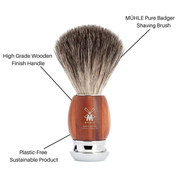 MÜHLE VIVO - Cepillo de afeitar de tejón puro de madera de ciruela,...