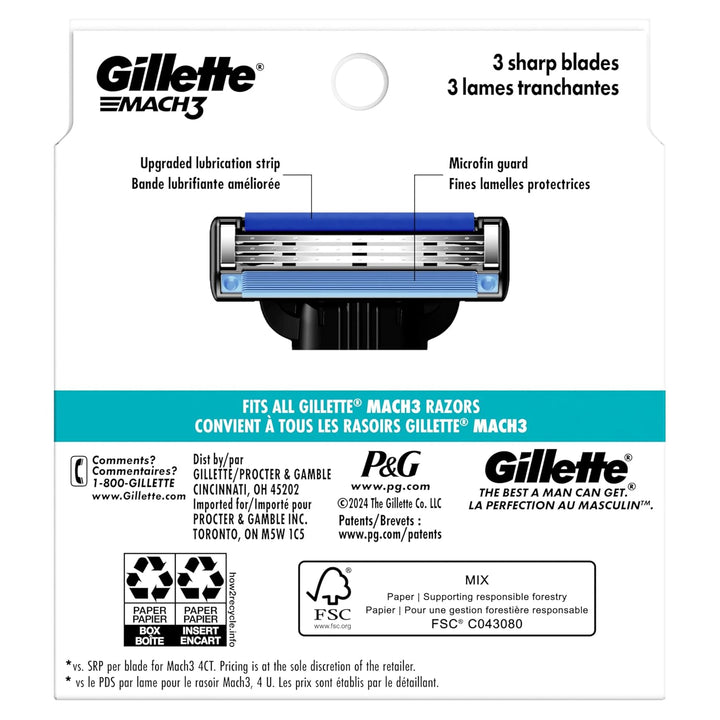 Gillette Mach3 - Repuestos de navaja para hombres, 15 repuestos de...