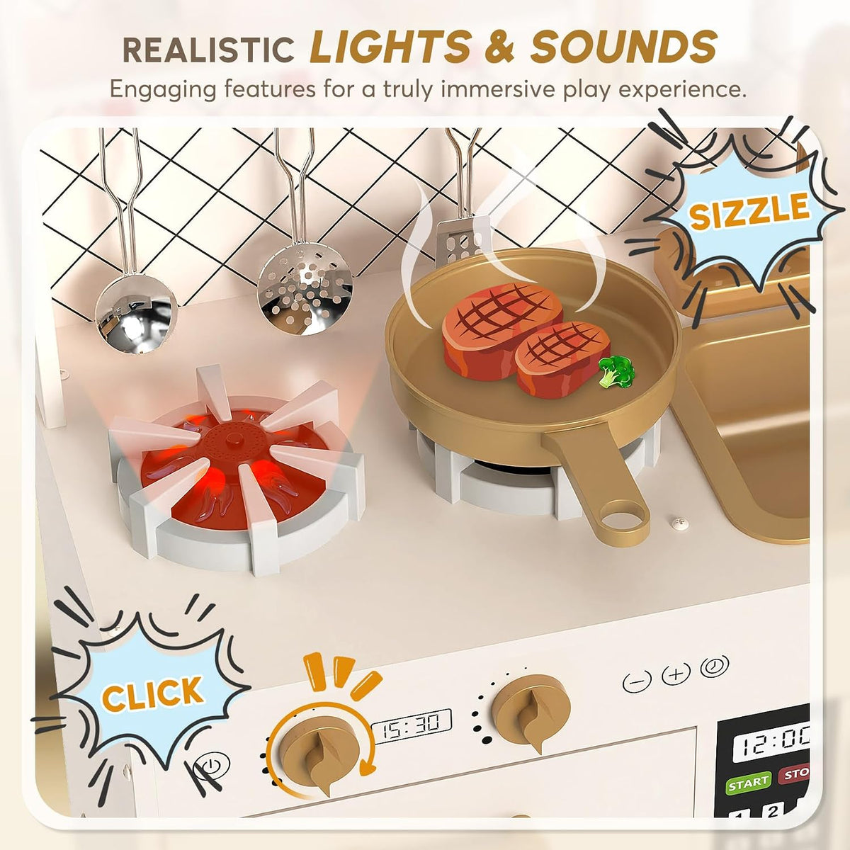 Juego de cocina con luces realistas, sonidos, juego de simulación