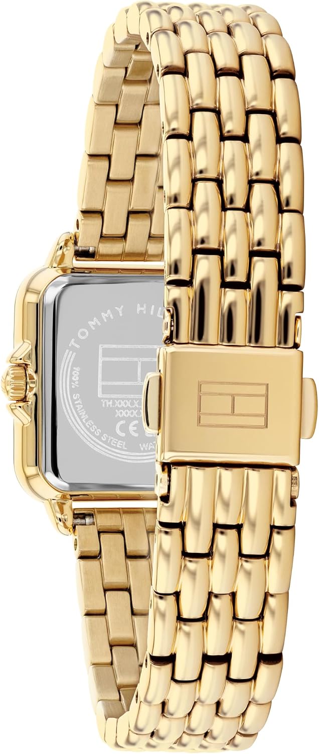 Tommy Hilfiger - Reloj de cuarzo para mujer, mini 24mm, caja de acero inoxidable en forma de tanque, números romanos, brazalete de eslabones, estilo casual de vestir - Regalo para ella