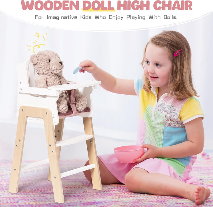 ROBOTIME Silla alta de madera para muñeca de bebé, silla de muñeca...