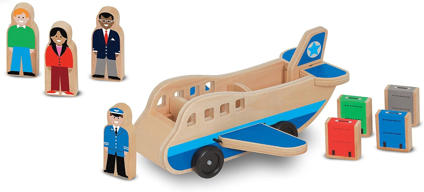 Melissa Doug Juego de avión de madera con 4 figuras de