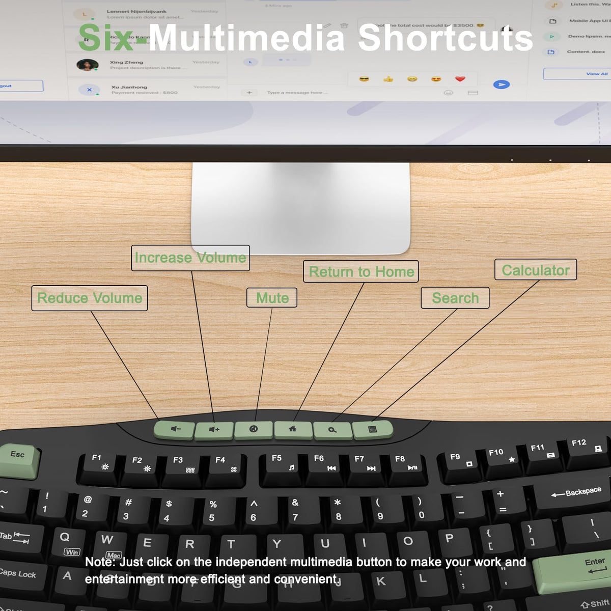 Combo de teclado y mouse inalámbricos, teclado ergonómico con 6 tec...