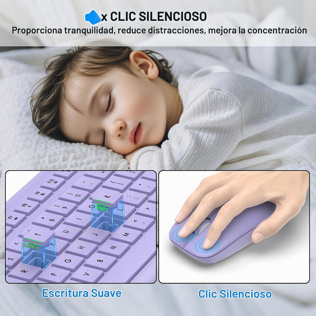 Combo de teclado y mouse inalámbricos, teclado ergonómico silencios...