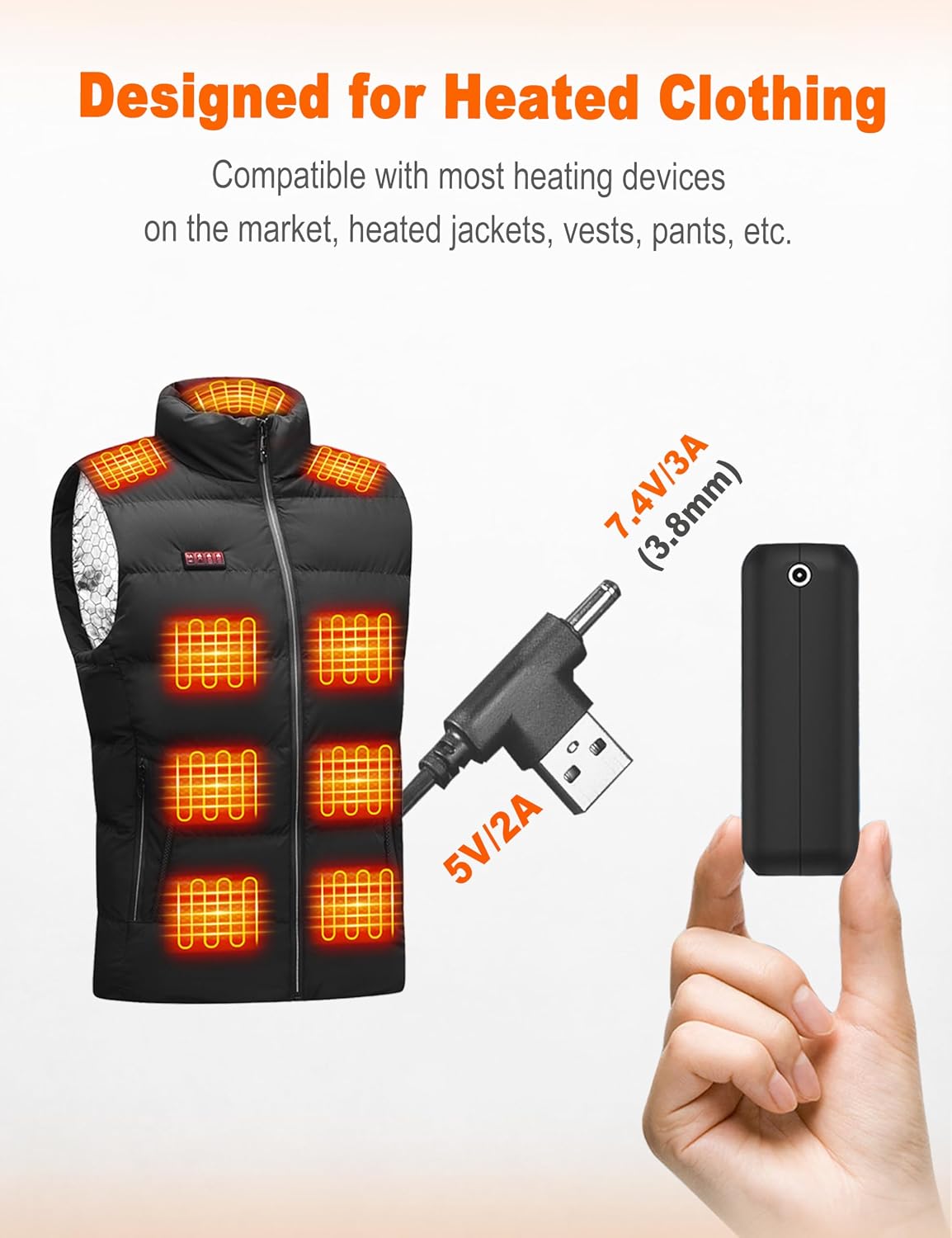 Pexzey Paquete de batería de chaleco calefactable, pantalla LED, 20000 mAh