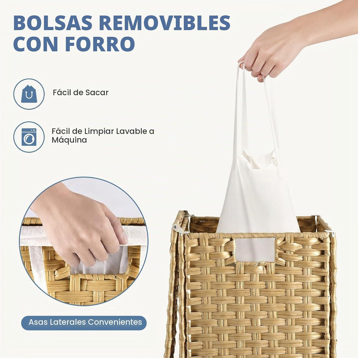 DUMOS Cesta de lavandería con tapa, cestas de mimbre de 65L, color amarillo