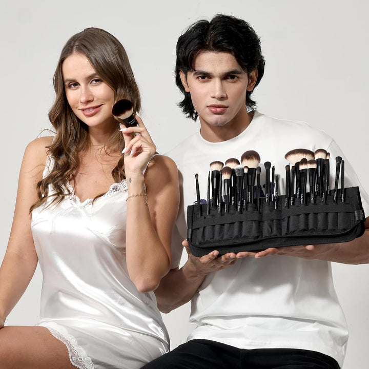 Juego de 25 brochas de maquillaje, color negro, profesional Kabuki,...