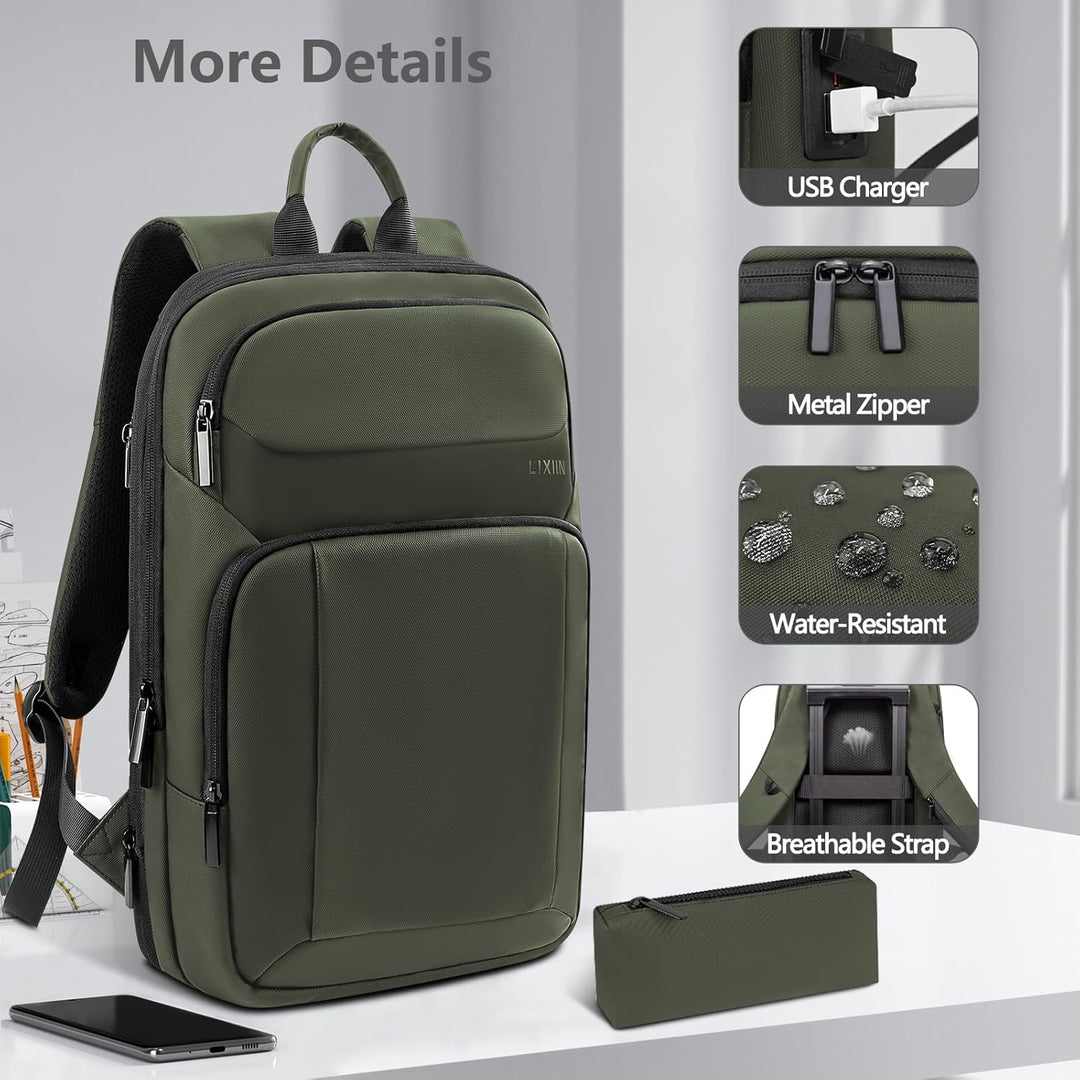Mochila para hombre delgada y expandible de viaje para laptop con p...