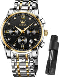 OLEVS Relojes de Oro para Hombres Reloj de Pulsera de Lujo a Prueba de Agua Gran Cara Elegante Acero Inoxidable Analógico Cuarzo Fecha Cronógrafo Luminoso Lectura Fácil Relojes de Negocios Regalos para Hombres Graduación