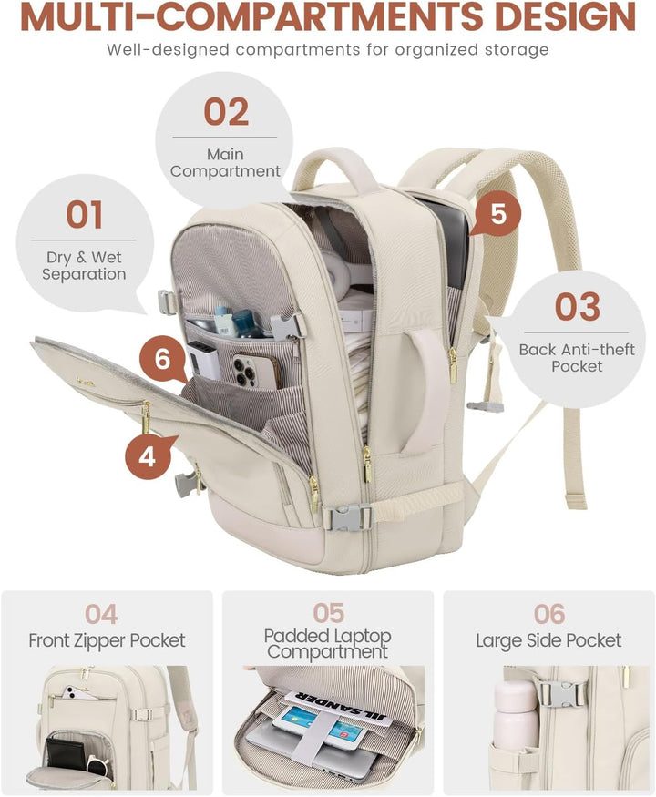 LOVEVOOK Mochila de viaje para mujer y hombre, Beige, Mochilas de v...