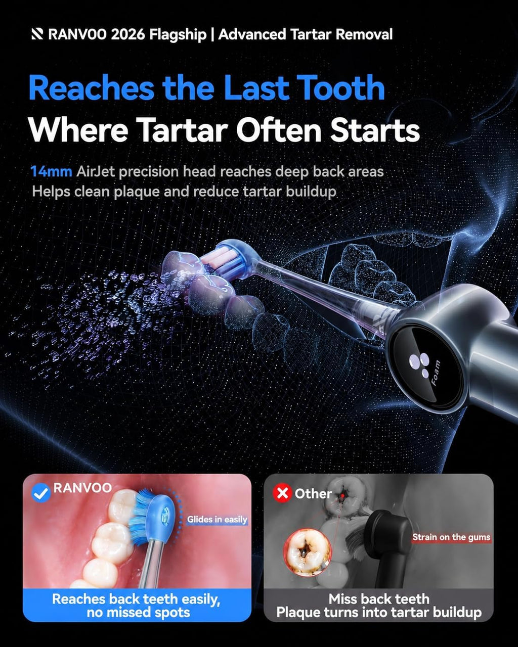 RANVOO AirJet X5 Cepillo de dientes eléctrico, recomendado por dentistas, gris