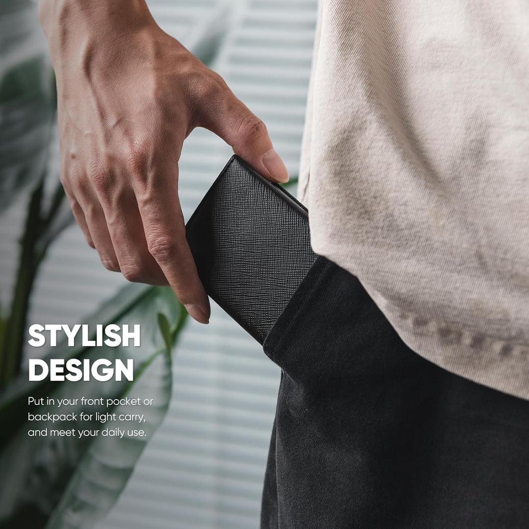 VULKIT Cartera desplegable de piel con bloqueo RFID para tarjetas d...