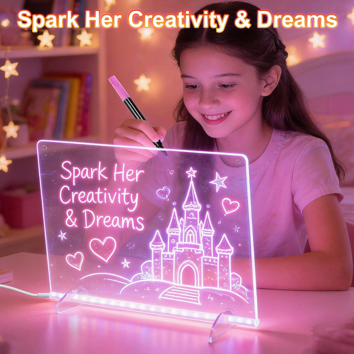 Tablero de dibujo LED con 8 colores, tableros de mensajes acrílicos de 11.8 x 7.8 pulgadas con 13 efectos de luz, tablero de garabatos brillantes, regalos para niños para Pascua, Halloween