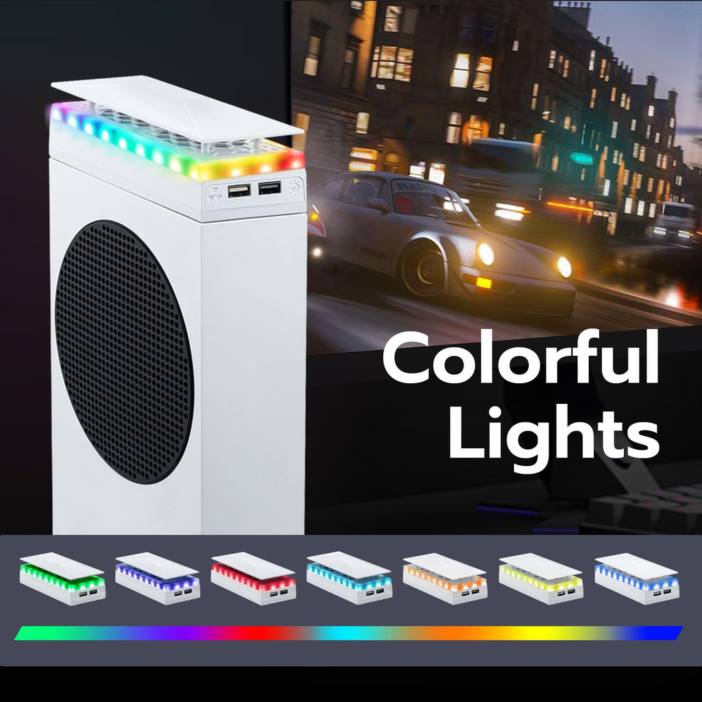 Mcbazel Ventilador de Enfriamiento RGB para Xbox Series S, Sistema de Enfriamiento con 3 Niveles de Velocidad Ajustables, Banda de Luz RGB de 7 Modos, Filtro de Polvo, Bajo Ruido y 2 Puerto USB, Ventilador Enfriador para Xbox Series S (Solo Consola)