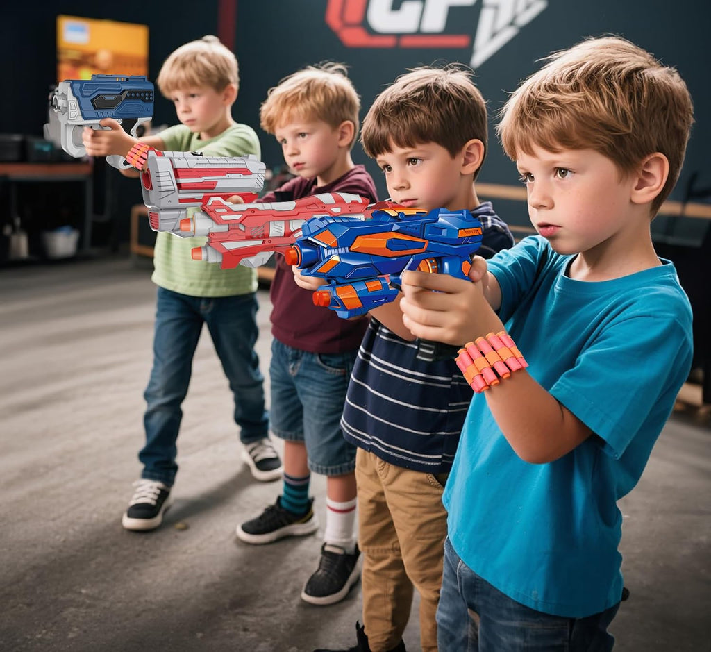 Juego de 4 Blasters para Niños de 5+ Años | 80 Dardos de Espuma y 4 Muñequeras | Regalo de Juguete de Batalla en Equipo - Navidad Cumpleaños Fiesta de Pascua