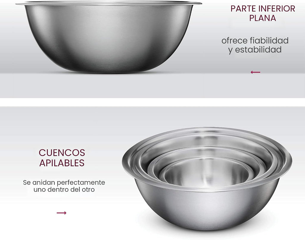 FineDine Juego de cuencos de acero inoxidable, 6 cuencos de metal