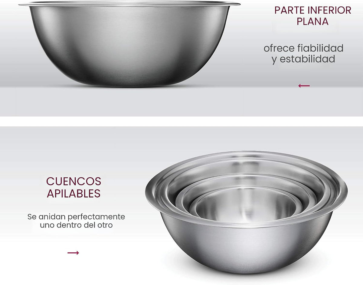 FineDine Juego de cuencos de acero inoxidable, 6 cuencos de metal