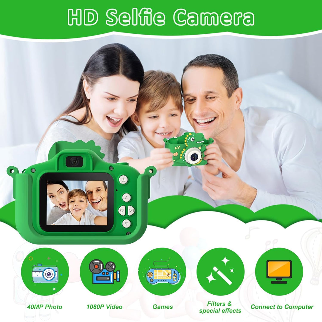Cámara de dinosaurio para niños, cámara HD selfie para niños pequeñ...