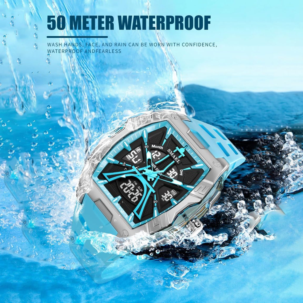 Reloj deportivo para hombre – Moda clásica 50M impermeable doble pantalla (analógico y digital) – Luz nocturna LED, cronómetro, alarma, 6 opciones de color regalo