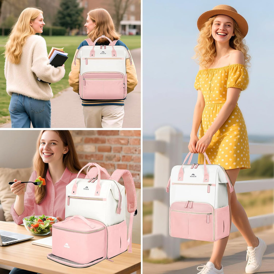 MATEIN Mochila de almuerzo para mujer, mochila de trabajo de 15.6 p...