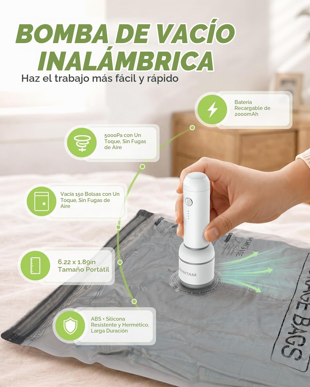 Bolsas de almacenamiento de compresión al vacío con bomba recargable para