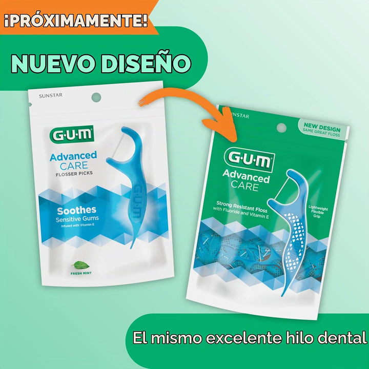 GUM Advanced Care - Púas de hilo dental para adultos con vitamina E...
