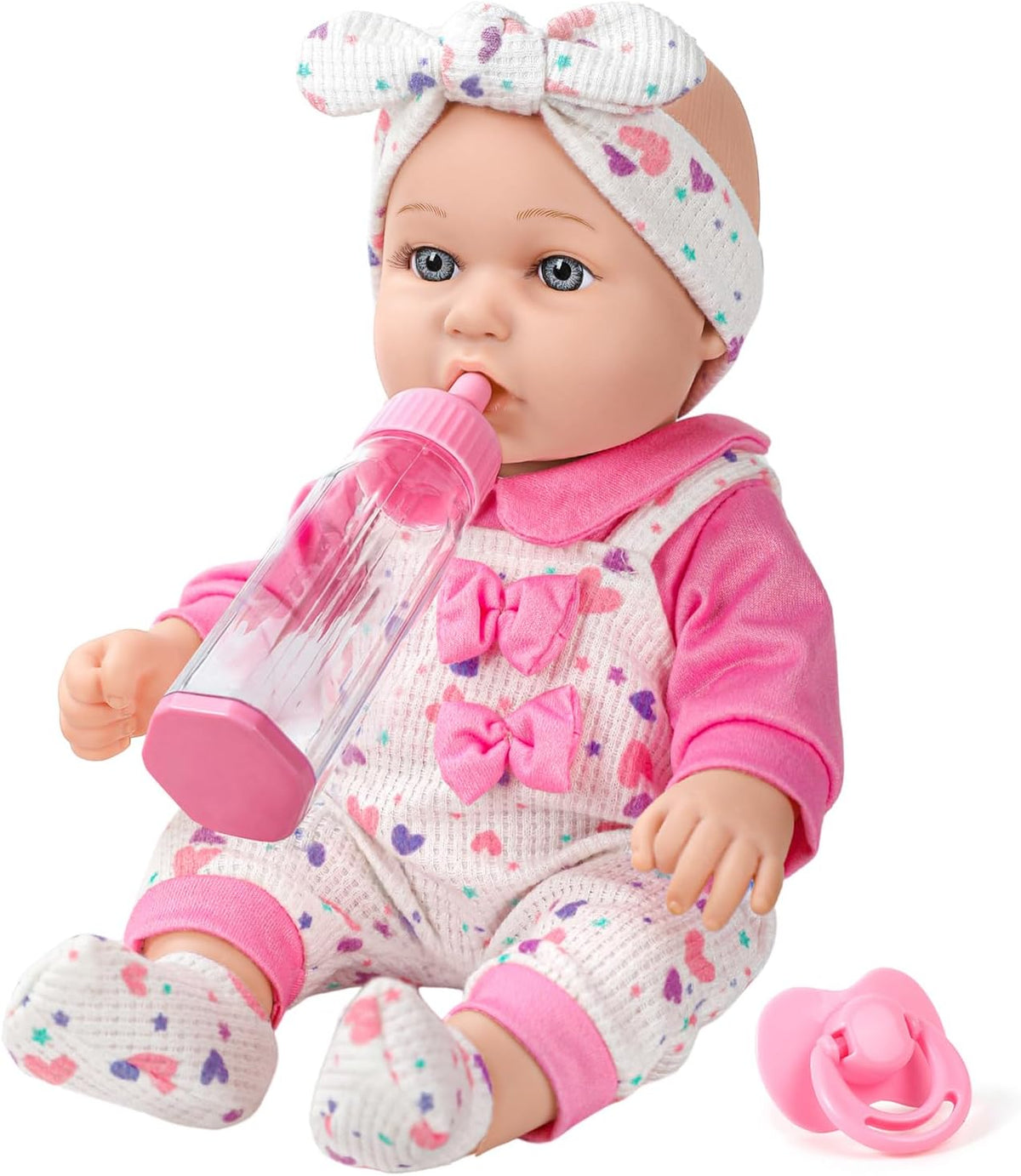 XFEYUE Muñeca de bebé de 12 pulgadas con lazo rosa conjunto de ropa para