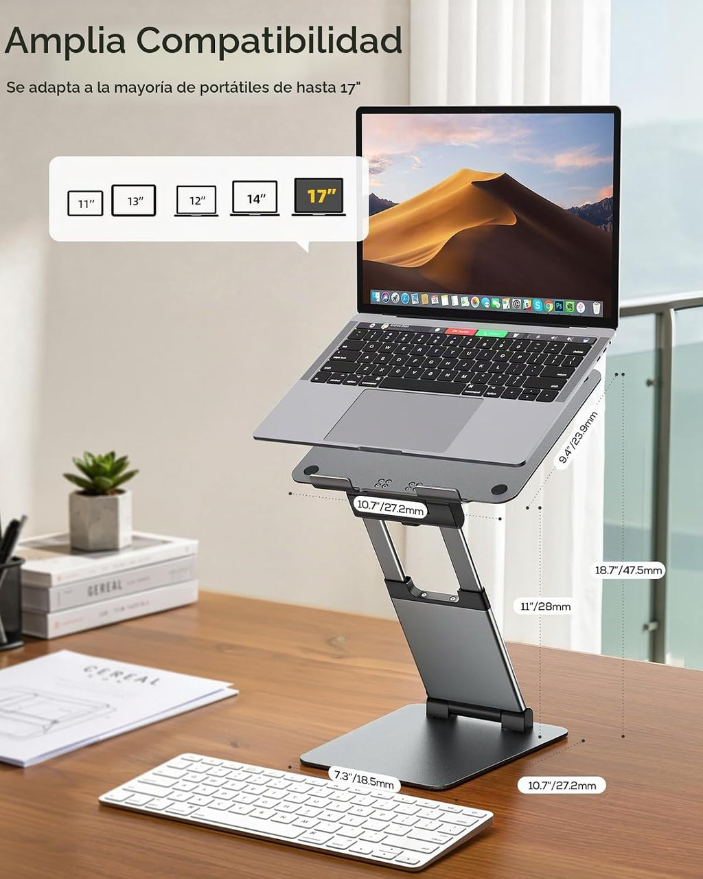 Nulaxy Soporte de computadora portátil de altura ajustable para escritorio, elevador de computadora de aluminio plegable doble, diseño extraíble, convertidor ergonómico de sentado a parado para