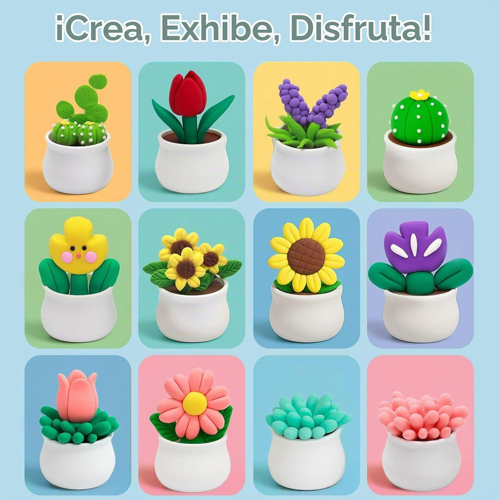 Arcilla seca al aire para niños, kit de arcilla para modelar 12 plantas DIY con herramientas de escultura