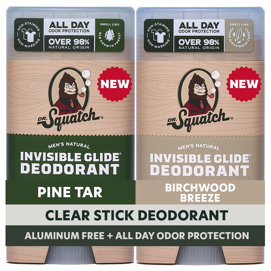 Dr. Squatch Invisible Glide Natural Desodorante para hombre, desliz...