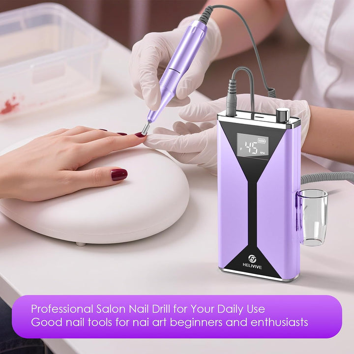 HELIVIVE Taladro de uñas eléctrico profesional de 45000 RPM (portát...