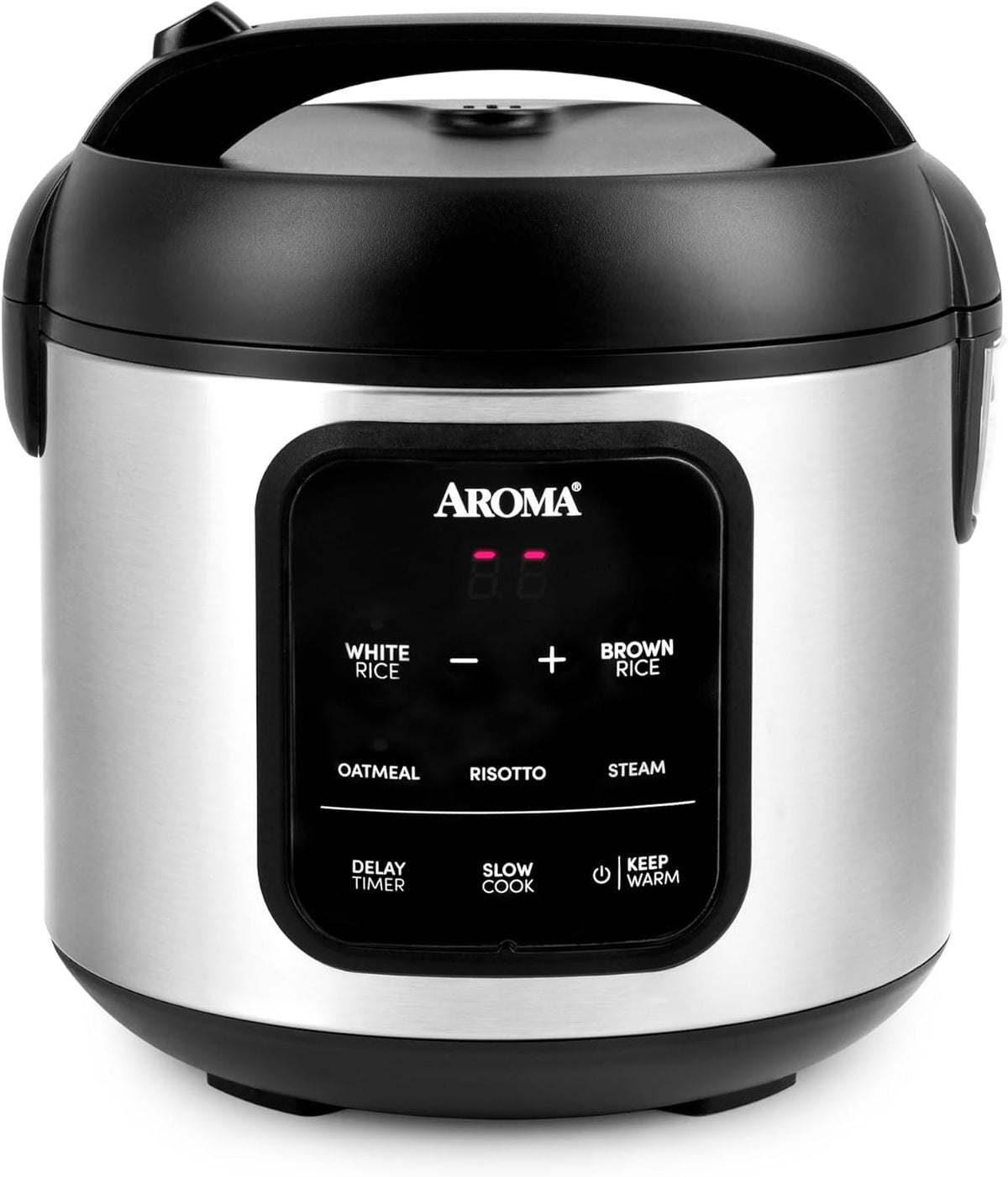 AROMA Arrocera digital, 4 tazas (sin cocinar), 8 tazas (cocidas), 2 cuartos de galón, vaporera, multicocina, olla de cocción lenta, olla de avena, mantenimiento automático del calor, exterior de acero inoxidable