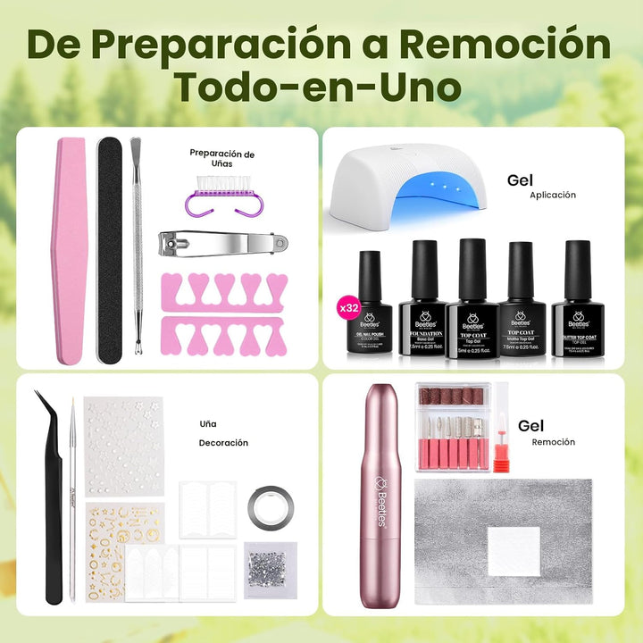 Beetles - Kit de 55 esmaltes de uñas de gel con luz UV y taladro de...