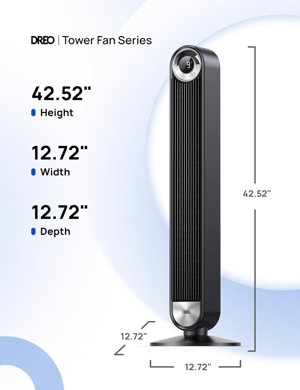 DREO Ventilador de torre para dormitorio, velocidad de CC mejorada...