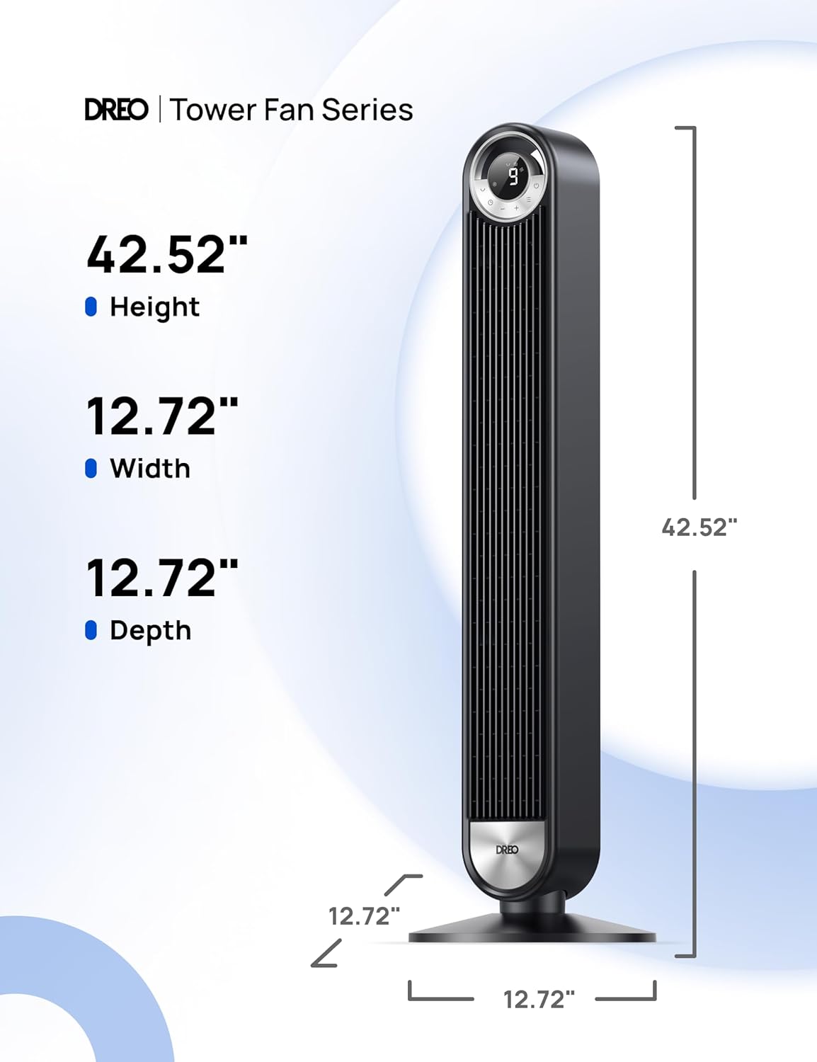 DREO Ventilador de torre para dormitorio, velocidad de CC mejorada...