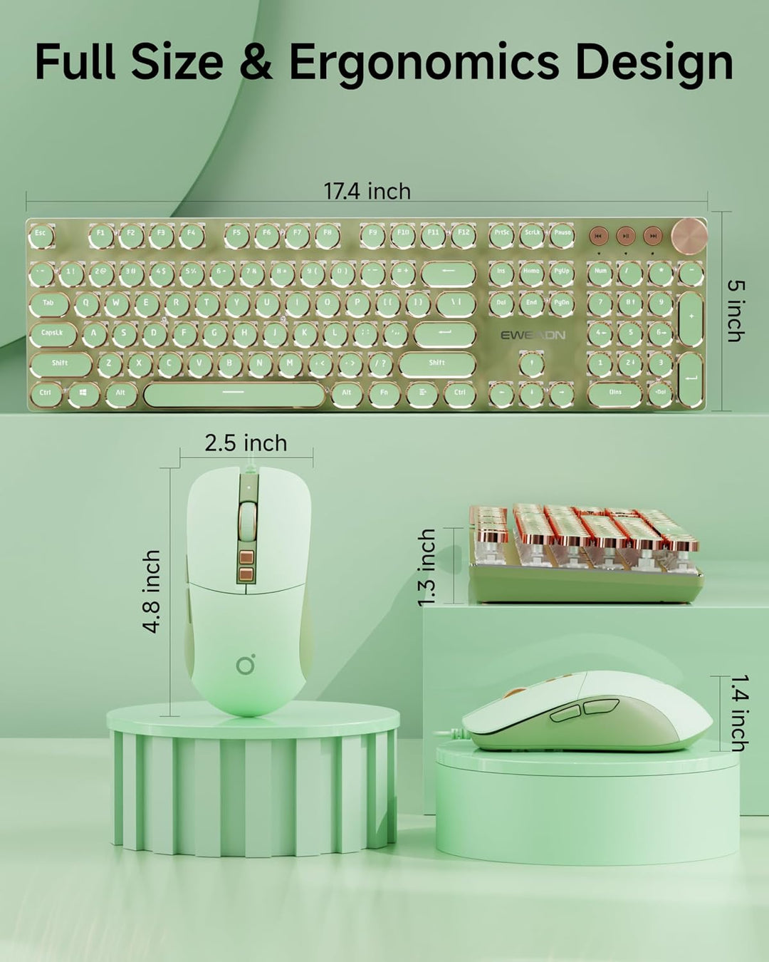 EWEADN Combo de teclado y ratón con cable estilo máquina de escribi...