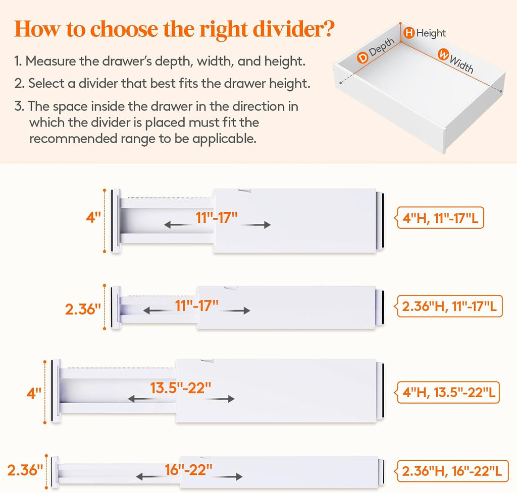 Lifewit Divisor de cajones de 4 pulgadas de alto, organizador de cajones