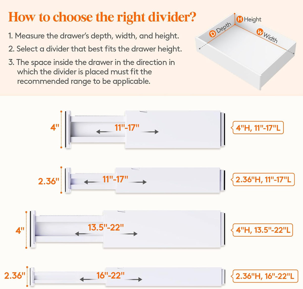 Lifewit Divisor de cajones de 4 pulgadas de alto, organizador de cajones