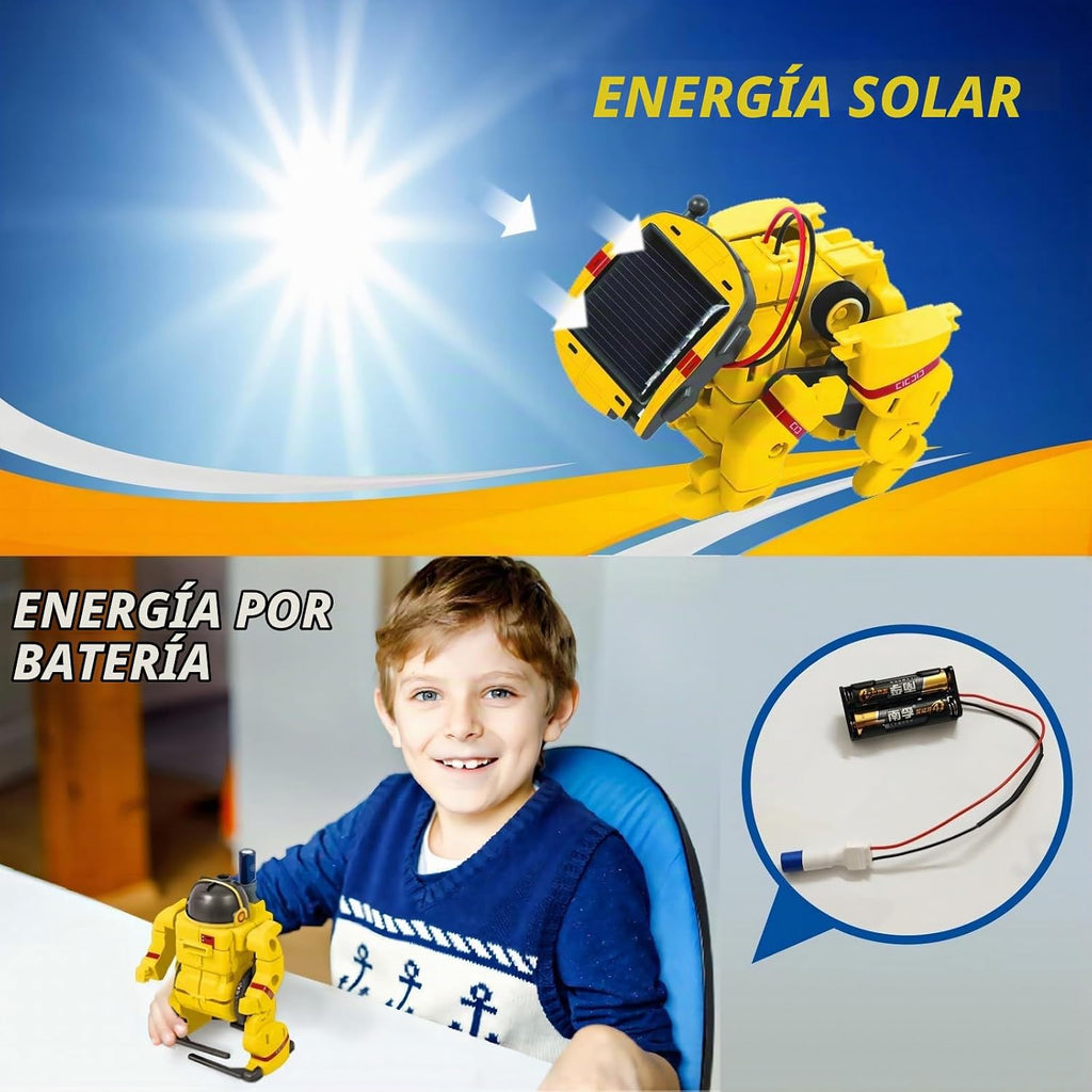 Kit de construcción de robot solar 6 en 1 para niños de 8 a 13 años, juguetes robóticos educativos para niños, kits de ciencia, juguetes STEM, regalos de cumpleaños para niños y niñas de 8, 9, 10, 11, 12 años (amarillo)