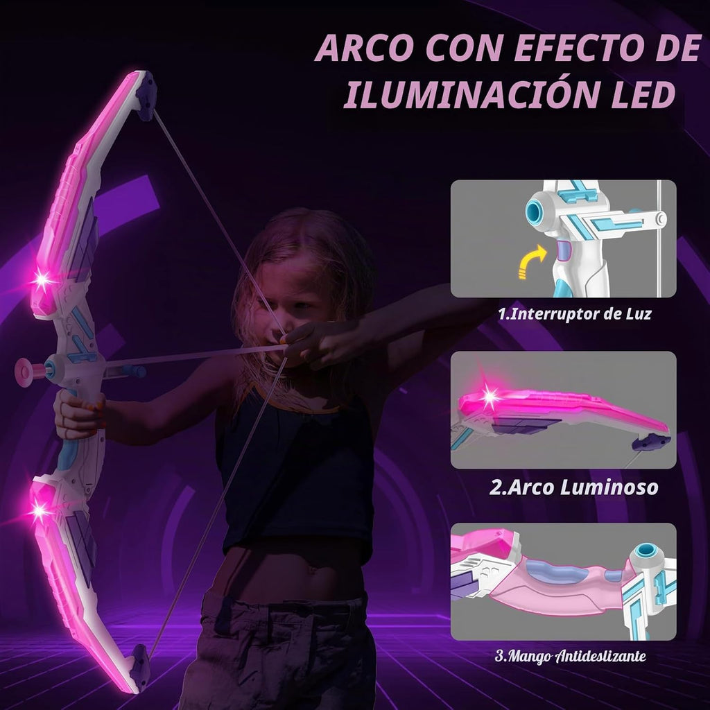 Bow y Arrow para Kids, LED Light Up Archery Set con Unicorn Target