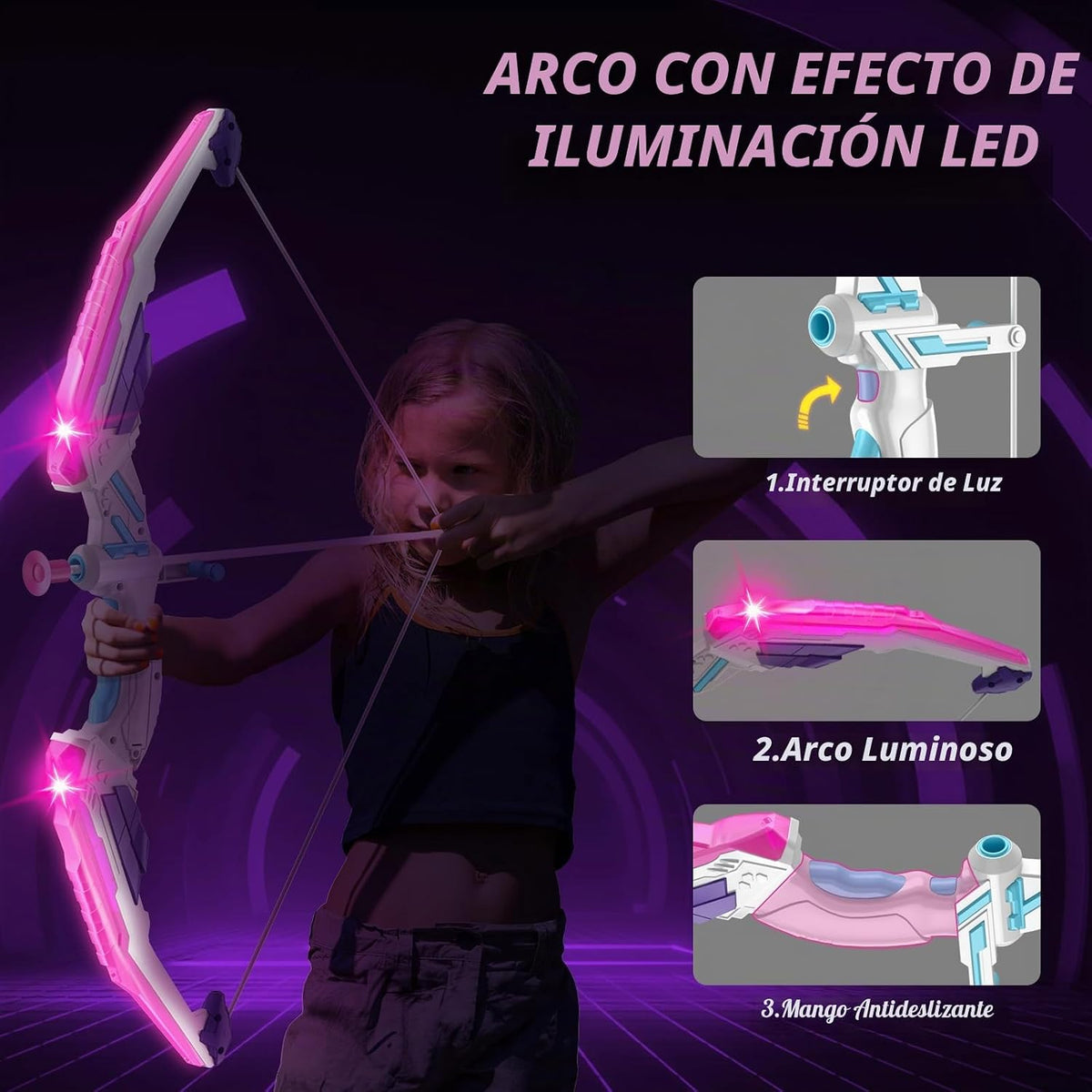 Bow y Arrow para Kids, LED Light Up Archery Set con Unicorn Target