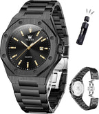 OLEVS Relojes para hombres de lujo octagonales en acero inoxidable de pulsera: reloj analógico de cuarzo de cara grande luminosa