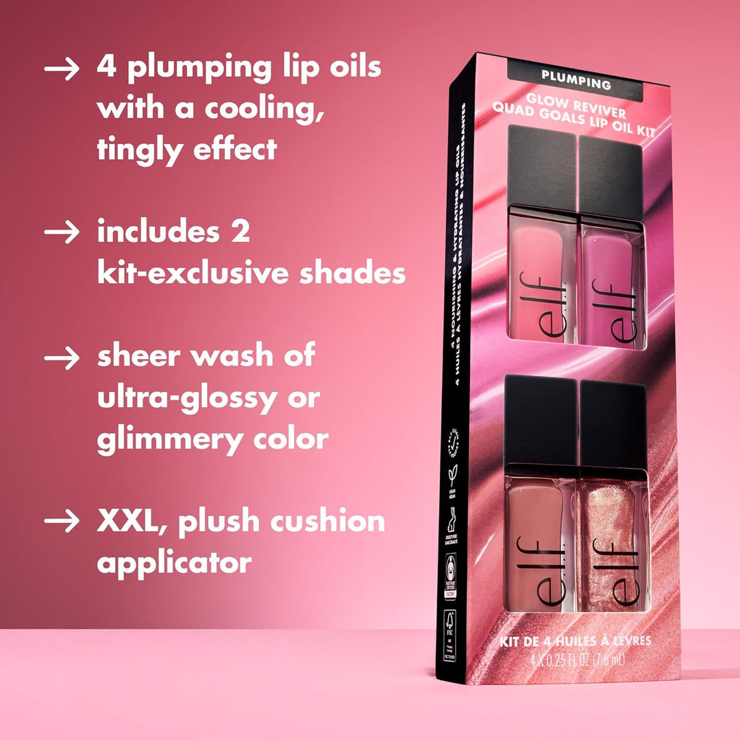 e.l.f. Glow Reviver Kit de Aceite Labial Voluminizador, Aceites Lab...