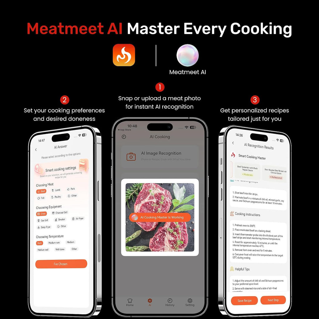Termómetro digital inalámbrico para carne con monitoreo remoto de