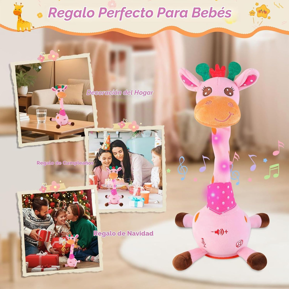 Juguete de jirafa bailarina, juguete de peluche para bebé, canción que canta para niños pequeños, juguete musical brillante para regalo de cumpleaños de bebé, juguete de jirafa Groovy (jirafa rosa)
